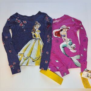 Disney Girls Navy and Magenta Belle and Ariel Long Sleeve Pajama Tops Size 6